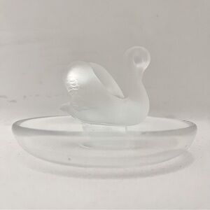 Vintage Signed Lalique Crystal Frosted Swan Ring Holder Trinket Dish